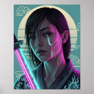 Cyberpunk Samurai Meisje Poster