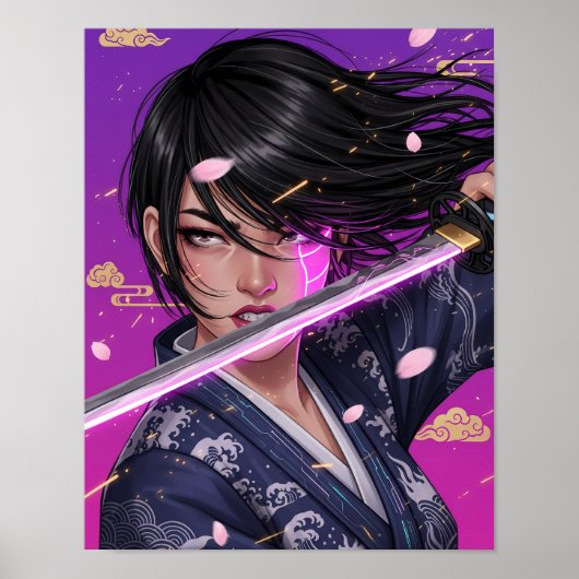 Cyberpunk Samurai Meisje Poster (Voorkant)