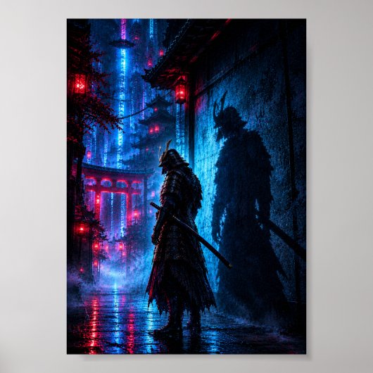 Cyberpunk Samurai Poster – Neon Ronin Shadow (Voorkant)