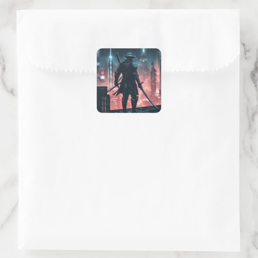 Cyberpunk Samurai Vierkante Sticker (Tas)