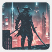 Cyberpunk Samurai Vierkante Sticker (Voorkant)