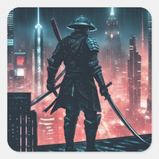 Cyberpunk Samurai Vierkante Sticker
