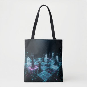 Cyberpunk Schaken, Neon Digitaal Bordspel S Tote Bag