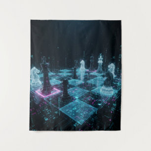 Cyberpunk Schaken, Neon Digitaal Bordspel S Wandkleed