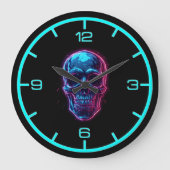 Cyberpunk Schedel Neon Synthwave Gloed Gamer Goth Grote Klok (Voorkant)
