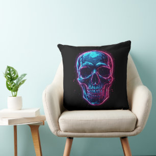 Cyberpunk Schedel Neon Synthwave Gloed Gamer Goth Kussen