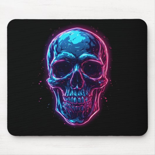 Cyberpunk Schedel Neon Synthwave Gloed Gamer Goth Muismat (Voorkant)