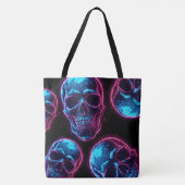 Cyberpunk Schedel Neon Synthwave Gloed Gamer Goth Tote Bag (Voorkant)