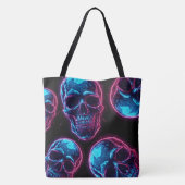 Cyberpunk Schedel Neon Synthwave Gloed Gamer Goth Tote Bag (Achterkant)