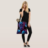 Cyberpunk Schedel Neon Synthwave Gloed Gamer Goth Tote Bag (Op model)