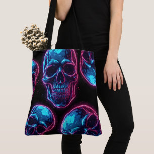 Cyberpunk Schedel Neon Synthwave Gloed Gamer Goth Tote Bag