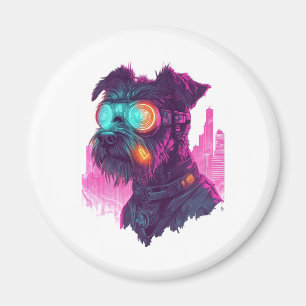 Cyberpunk Schnauzer � Futuristische Neon Hond Magneet