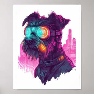 Cyberpunk Schnauzer � Futuristische Neon Hond Poster
