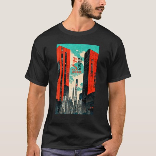 Cyberpunk Sci-fi Dystopia City Ukiyo-e Japans Re T-shirt (Voorkant)