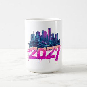 Cyberpunk Silhouette 2027 Neon Graffiti Koffiemok
