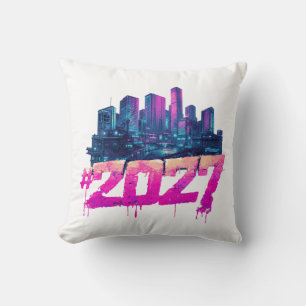 Cyberpunk Silhouette 2027 Neon Graffiti Kussen