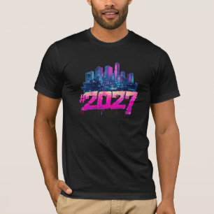 Cyberpunk Silhouette 2027 Neon Graffiti T-shirt