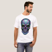 Cyberpunk Skeleton T-Shirt – Futuristic Neon Skull (Voorkant volledig)