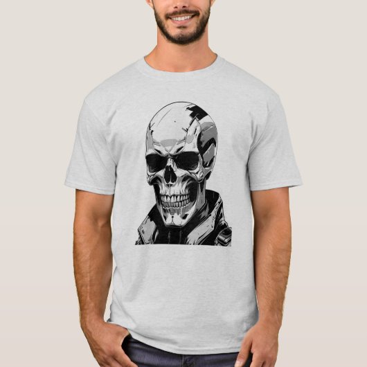 Cyberpunk Skull futuristisch grafisch T-shirt ontw (Voorkant)