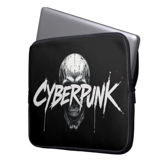 Cyberpunk Skull Graffiti Neopreen Laptop Sleeve (Voorkant Links)