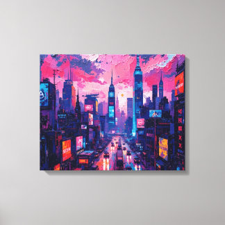 Cyberpunk Skyline Canvas Muurkunst | futuristisch
