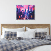 Cyberpunk Skyline Canvas Muurkunst | futuristisch (Insitu (Slaapkamer))