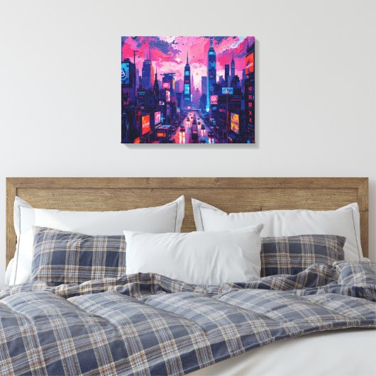 Cyberpunk Skyline Canvas Muurkunst | futuristisch (Insitu (Slaapkamer))