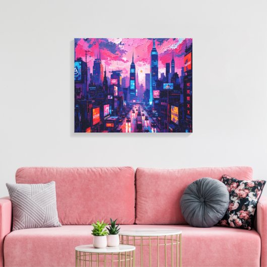 Cyberpunk Skyline Canvas Muurkunst | futuristisch (Insitu (Woonkamer))