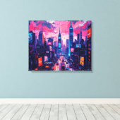 Cyberpunk Skyline Canvas Muurkunst | futuristisch (Insitu (Houten vloer))