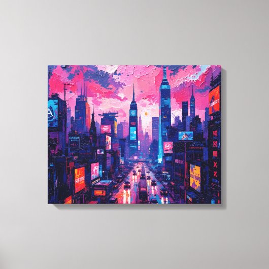 Cyberpunk Skyline Canvas Muurkunst | futuristisch Afdruk (Voorkant)