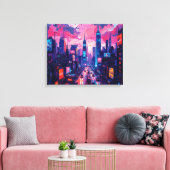 Cyberpunk Skyline Canvas Muurkunst | futuristisch Afdruk (Insitu (Woonkamer))