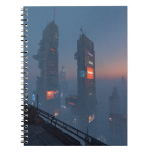 Cyberpunk Skyline Fog Notitieboek