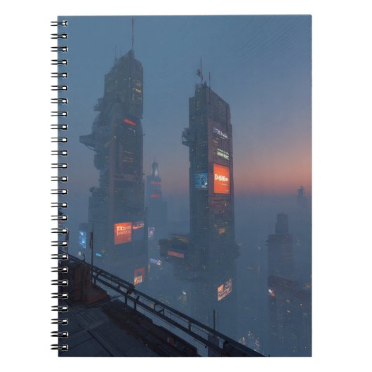 Cyberpunk Skyline Fog Notitieboek (Voorkant)