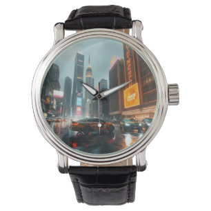 Cyberpunk Skyscrapper City Cars Horloge