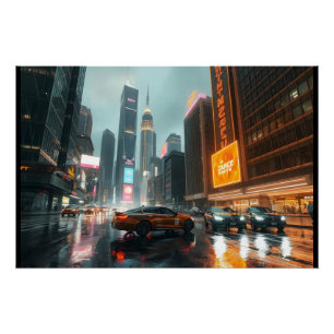 Cyberpunk Skyscrapper City Cars Perfect Poster