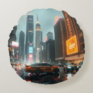 Cyberpunk Skyscrapper City Cars Rond Kussen