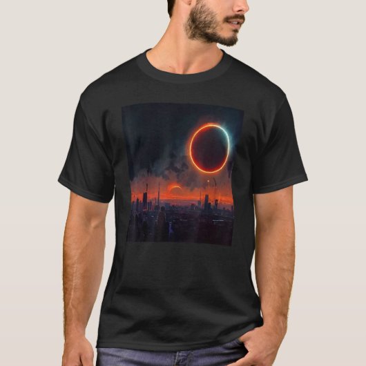 Cyberpunk Solar Eclipse Fantasy World Cityscape Im T-shirt (Voorkant)