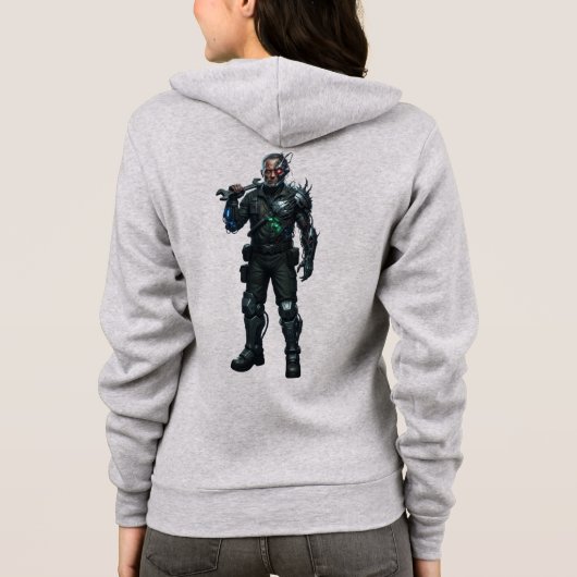 Cyberpunk Soldier Graphic Grijs Zip Techwear Hoodie (Achterkant)