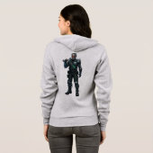 Cyberpunk Soldier Graphic Grijs Zip Techwear Hoodie (Achterkant volledig)