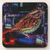 Cyberpunk Sparrow in Neon CityScape Bier Onderzetter (Voorkant)
