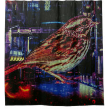 Cyberpunk Sparrow in Neon CityScape