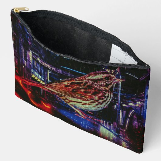 Cyberpunk Sparrow in Neon CityScape Etui (Open)