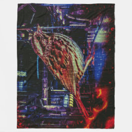 Cyberpunk Sparrow in Neon CityScape Fleece Deken