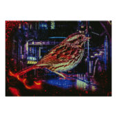 Cyberpunk Sparrow in Neon CityScape Foto Afdruk (Voorkant)