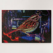 Cyberpunk Sparrow in Neon CityScape Legpuzzel (Horizontaal)