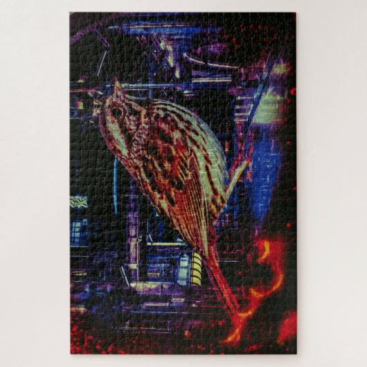 Cyberpunk Sparrow in Neon CityScape Legpuzzel (Verticaal)