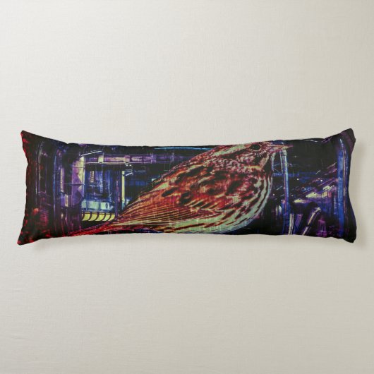Cyberpunk Sparrow in Neon CityScape Lichaamskussen (Voorkant)