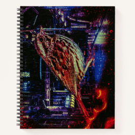 Cyberpunk Sparrow in Neon CityScape Notitieboek