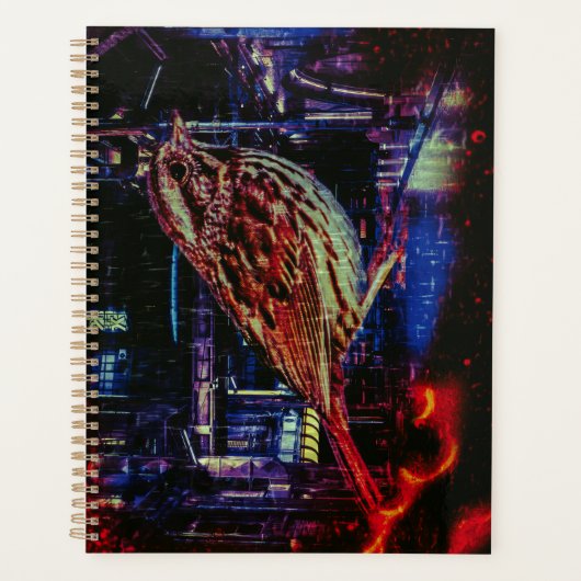 Cyberpunk Sparrow in Neon Cityscape Planner (Voorkant)