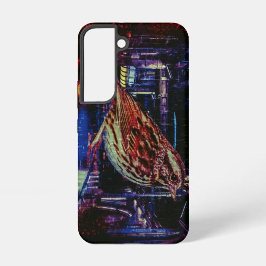 Cyberpunk Sparrow in Neon CityScape Samsung Galaxy Hoesje (Achterkant)